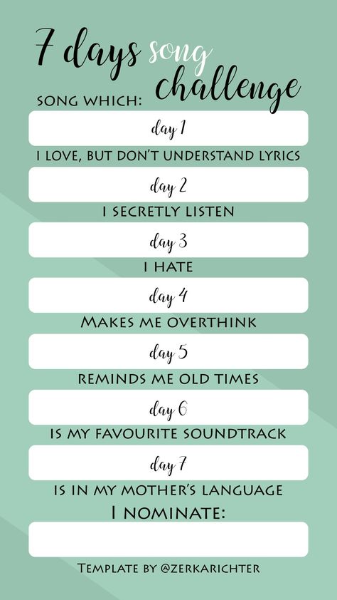 Song Challenge Instagram, Fav Song Template, 7 Days Challenge, Music Challenge, Song Challenge, 7 Day Challenge, Story Instagram, 30 Day Challenge, Dont Understand