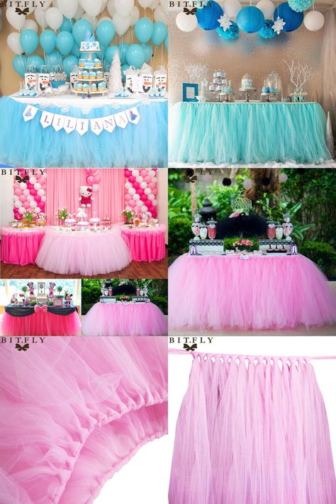 Diy Table Skirts, Tulle Wedding Decorations, Tutu Table Skirt, Tutu Table, Tulle Table Skirt, Tulle Table, Birthday Table Decorations, Diy Tutu, Birthday Party Tables