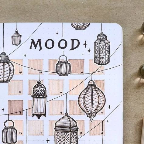 . ⊹ ｡*  ᴍᴀʀᴛʜᴀ ⊹ ｡･ . on Instagram: "I've really been loving colored backgrounds with this theme! This mood tracker is so nice to fill in! 💫 • • • 🏷 #bulletjournal #bujo #bulletjournaling #planner #bujoideas #bujoinspo #bulletjournaladdict #bujobeauty #bujoinspiration #bulletjournalss #stationery #bulletjournalcommunity #planwithme #drawwithme #showmeyourplanner #discoverbulletjournal #lettering #tsukituesday #bujoweekly #weeklyspread #moodtracker #moroccan #lantern #drawing #planwithme #art #design #summer" Bujo Lantern Theme, Lanterns Drawing, Unique Bullet Journal Pages, Retro Bullet Journal Theme, Rain Bullet Journal Theme, Celestial Bullet Journal Theme, Daily Bullet Journal, Moroccan Lanterns, Mood Tracker