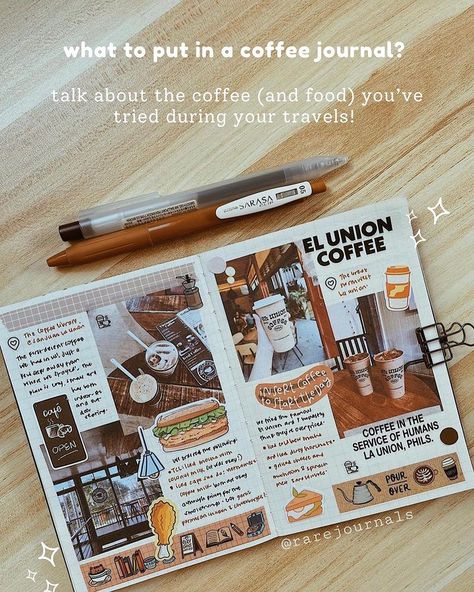 rovie 🇵🇭 (@rarejournals) • Instagram photos and videos Coffee Journal Ideas, Autumn Bullet Journal, Journal Aesthetics, Coffee Journal, Cocktails Food, Photos Outside, Journal Therapy, Tea Cocktails, Scrapbook Book