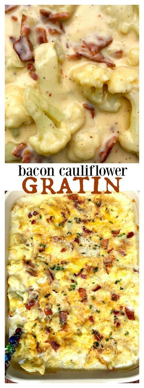 Cauliflower Bacon Gratin - delicious side dish for entertaining! #Cauliflower #bacon #sidedish Bacon Cauliflower, Cauliflower Gratin, Easter Dinner Recipes, Resep Diet, Keto Side Dishes, Makanan Diet, Banh Mi, Low Carb Dinner, Low Carb Yum