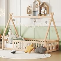 Teepee Bed With Rails, Tent Toddler Bed, Crib Mattress Floor Bed, Toddler Bed Ideas For Boys, Toddler Bed On Floor Ideas, Toddler Floor Bed Ideas, Teepee Floor Bed, Montessori Twin Bed, Twin Floor Bed Frame