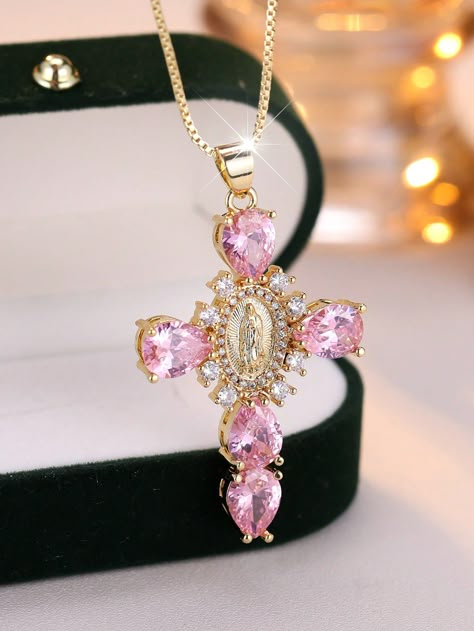 1 Pc Vintage Oval Virgin Mary Cubic Zirconia Cross Pendant Necklace Copper JewelryI discovered amazing products on SHEIN.com, come check them out! Beautiful Acrylic Nails, Quinceanera Jewelry, Teen Necklaces, Quinceanera Pink, Xoxo Jewelry, Hello Kitty Gifts, Mary Necklace, Virgin Mary Necklace, Grunge Jewelry