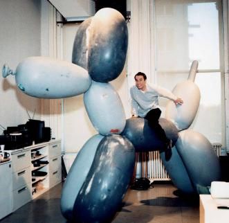 1977 photograph of Jeff Koons in his Studio by Ellen Von Unwerth/Art+Commerce       | Naomi Campbell interviews Jeff Koons for Interview Magazine. http://pinterest.com/jklfa/jeff-koons-art/ | #Pinterest | #JeffKoons Art | #JKLFA.com | @Joseph K. Levene Fine Art, Ltd. Jeff Koons Art, Balloon Dog Sculpture, Expensive Art, Gerhard Richter, Ellen Von Unwerth, Jeff Koons, Oldenburg, Dog Sculpture, Georges Braque