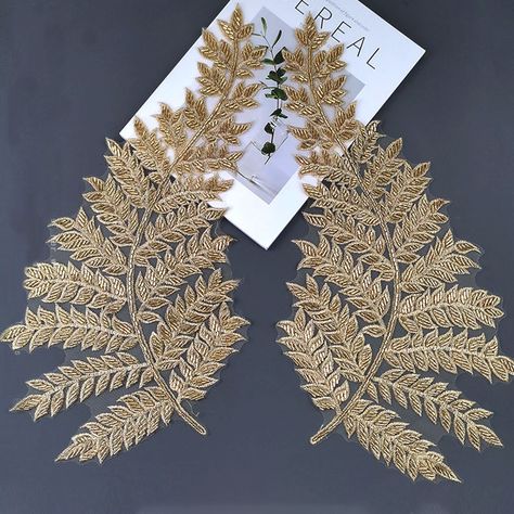 Fae Ball, Leaf Applique, Debut Ideas, Gold Applique, Embroidery Beads, Golden Lace, Beaded Leaf, Gold Embroidery, Old Fashion