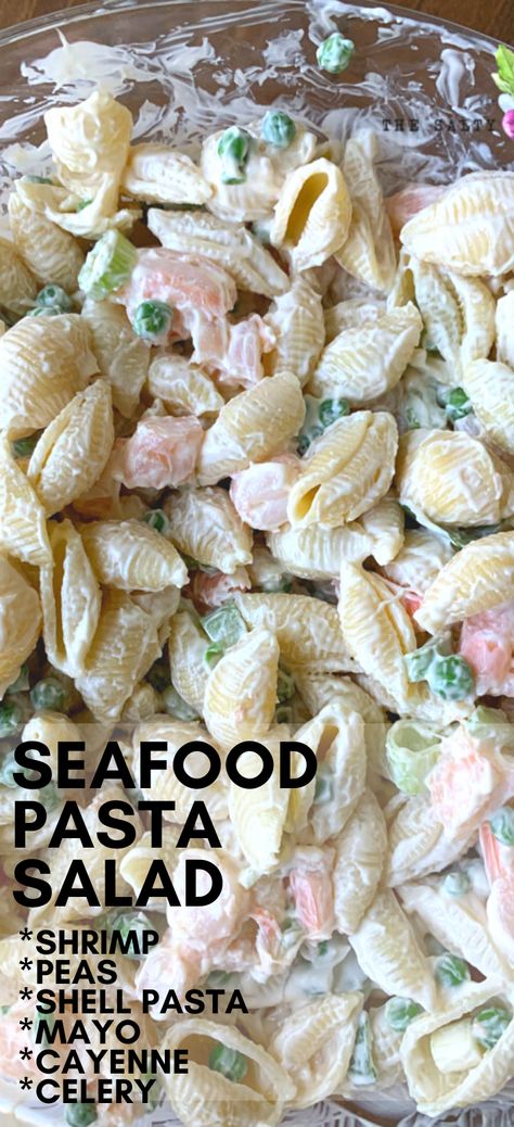 Pasta Salad Shrimp, Mayo Pasta Salad, Shrimp Cold, Cold Shrimp Pasta Salad, Pasta Salad With Shrimp, Seafood Pasta Salad, Seafood Pasta Salad Recipe, Peas Pasta, Crab Pasta Salad