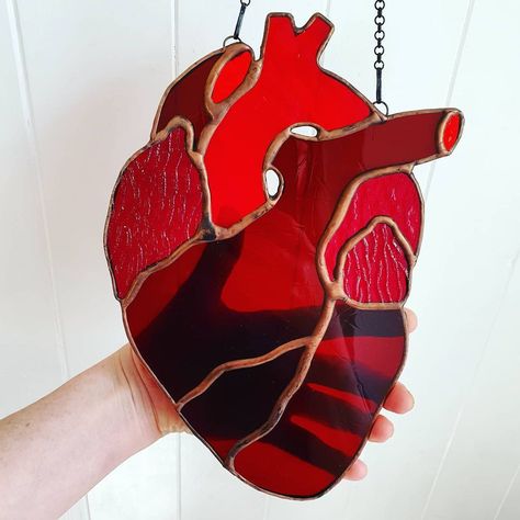 Heart Stained Glass Patterns, Types Of Red, Vampire Aesthetic, Anatomical Heart, Story Board, Stained Glass Patterns, Stained Glass Art, Red Glass, Antique Copper