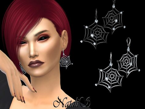 NataliS_Spiderweb earrings Sims 4 Spider Web Cc, Ts4cc Jewelry, Earrings Sims 4 Cc, Earrings Sims 4, Spider Accessories, Spider Web Earrings, Halloween City, Sims Packs, Cc Sims