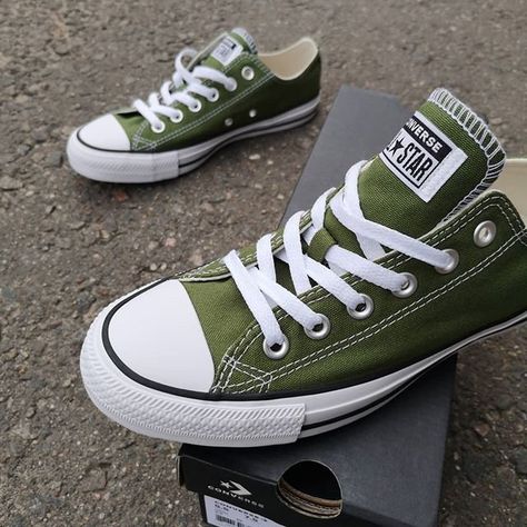 Olive dark Green Converse Renew Low Cypress Bridal w/ Swarovski Crystal Rhinestones Bride Chuck Taylor All Star Wedding Mens Sneakers Shoes Dark Green Converse, Dr Shoes, Converse Low Tops, Glass Slippers, Green Converse, Fresh Shoes, Shoe Inspo, Aesthetic Shoes, Swag Shoes