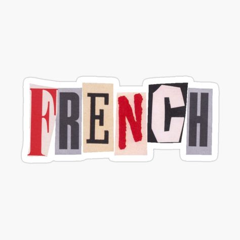 French Stickers Aesthetic, Studying French Aesthetic, School Book Labels, France Stickers, Language Stickers, French Stickers, French Font, Heading Design, Magazine Letters