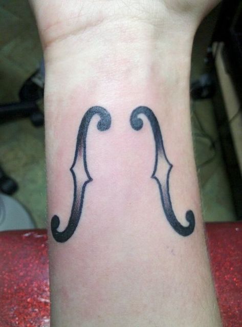 F Hole Tattoo, Hole Tattoo, Violin Tattoo, F Tattoo, Tatoo Inspiration, Tattoo Back, Guitar Tattoo, Music Tattoo Designs, Music Tattoo