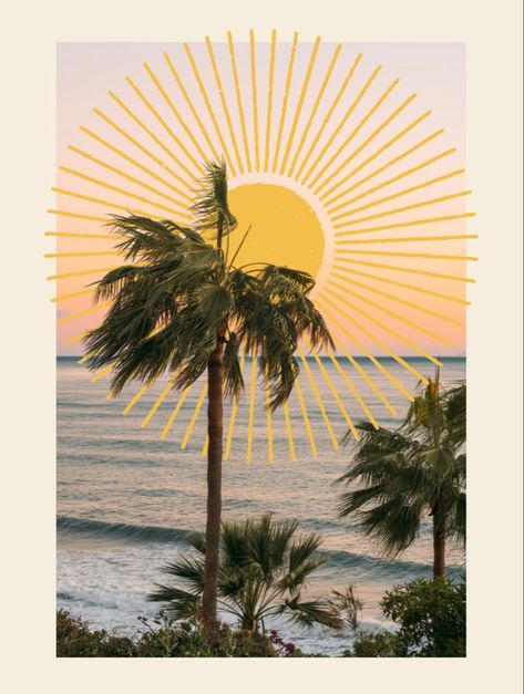 palm tree beach sun art poster aesthetic wallpaper vacation travel design sunset drawing Sunset Drawing, Palm Tree Beach, Palm Tree Art, Beach Illustration, Palm Trees Beach, Poster Aesthetic, Tree Graphic, Ocean Vibes, Sun Art