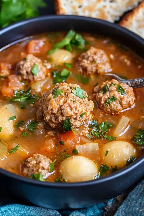 Mexican Meatball Soup (Albondigas Soup) Spanish Meatball Soup, Asian Meatball Soup Recipes, Best Meatball Soup Recipe, Albondigas Soup Recipe Easy, Best Albondigas Soup Recipe Mexican, Abondigous Soup Recipe, Authentic Mexican Albondigas Soup, Chicken Albondigas Soup Recipe Mexican, Meatball Soup Mexican