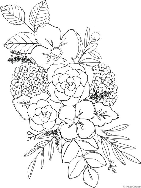 Spring Hydrangea Coloring Page | Shayda Campbell on Patreon Floral Coloring Pages, Flower Coloring Sheets, Printable Flower Coloring Pages, Coloring Book Download, Free Coloring Sheets, Book Flowers, Adult Coloring Book Pages, Pola Sulam, Printable Coloring Book