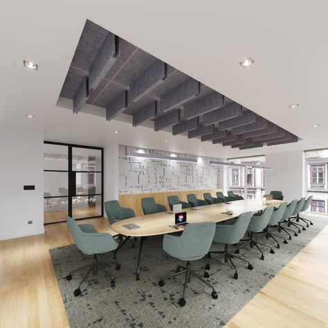 Acoustic Ceiling Design Office, Acoustical Ceiling, Acoustic Ceiling Tiles, Conference Room Design, Ceiling Grid, Commercial Office Design, Blue Ceilings, Ceiling Tile, Acoustic Wall