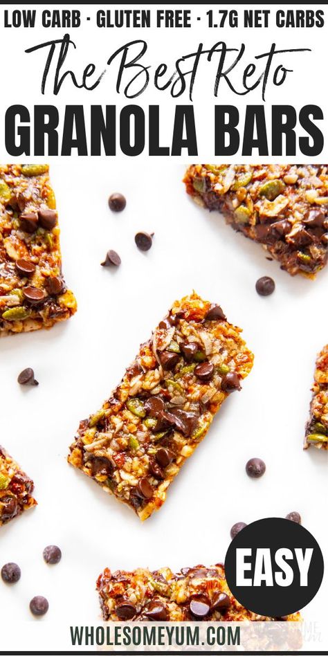 Low Carb Keto Granola Bars Recipe Keto Snack Bars, Low Sugar Granola Bars, Keto Granola Bars, Low Carb Granola Bars, Low Sugar Granola, Granola Bars Recipe, Dolce Poche Calorie, Low Carb Protein Bars, Low Carb Granola