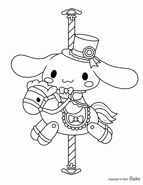 Cinnamoroll Sitting on a Carousel Coloring Page Sanrio Colouring, Cinnamoroll Coloring Pages, Creation Coloring Pages, Family Coloring Pages, Hello Kitty Colouring Pages, Hello Kitty Coloring, Kitty Drawing, Coloring Page Ideas, Hello Kitty Drawing