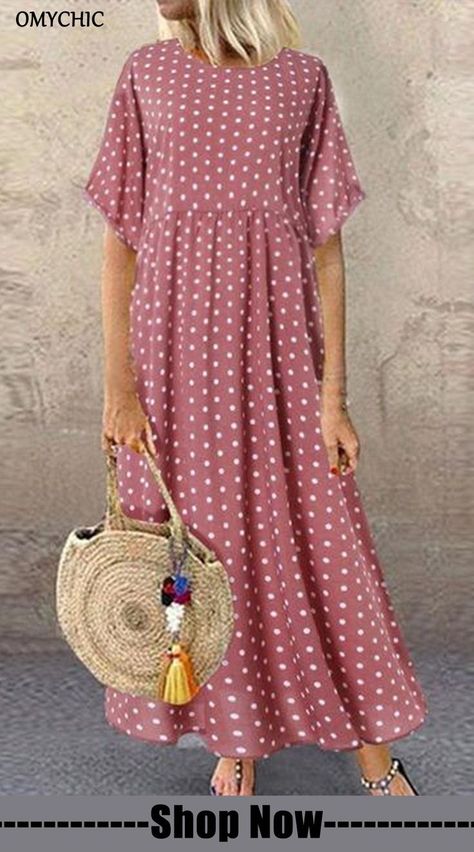 Ladies Dress
casual dress
printed dress
lace dress Womens Polka Dot Dress, Vestidos Retro, Maxi Shift Dress, Sundress Casual, Polka Dot Maxi Dresses, K Fashion, Short Sleeve Maxi Dresses, Half Sleeve Dresses, Crewneck Dress