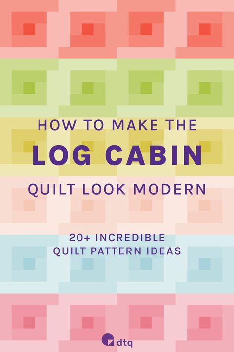 Discover these incredible log cabin quilt patterns turned modern. Learn about the traditional log cabin block, its modern variations, and get inspired by more than 20 contemporary quilt patterns! Contemporary Quilts Ideas, Easy Log Cabin Quilt Pattern, Log Cabin Blocks Variations, Log Cabin Quilt Blocks Variations, Improv Log Cabin Quilt, Half Log Cabin Quilt Pattern Free, Log Cabin Quilt Patterns Layout, Log Cabin Quilts Layouts, Log Cabin Quilts Variations