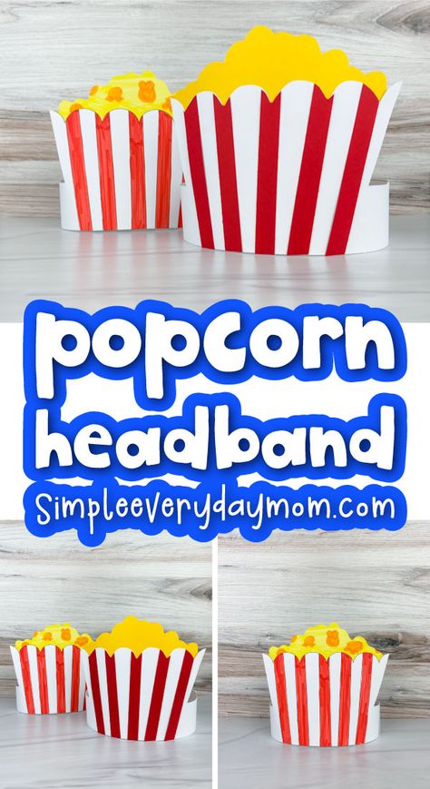 Movie Day Activities For Kindergarten, Popcorn Craft Ideas, Popcorn Headband Diy, Movie Night Crafts For Kids, Preschool Movie Day Ideas, Hollywood Activities For Preschool, Movie Themed Crafts For Kids, Classroom Movie Day, Movie Day Ideas For Kids