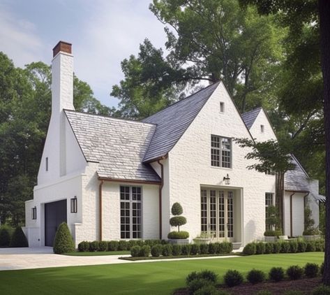 White Brick Facades: Enhancing Curb Appeal - Jewkes Design White Brick And Stone Exterior, White Brick Colonial, Brick Bungalow Exterior, House Without Shutters, Painted White Brick House, White Brick House Exterior, White Brick Exterior, White Stucco Exterior, White Brick House