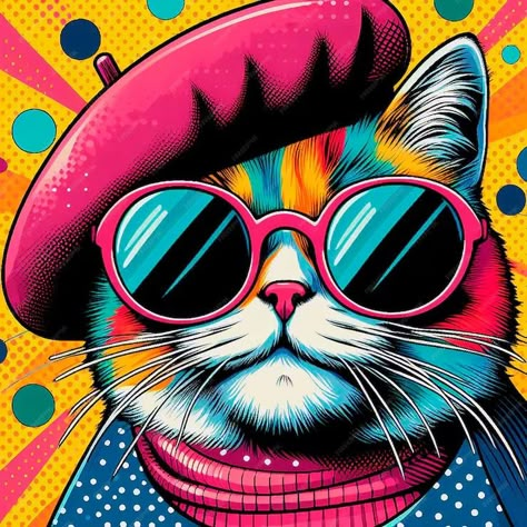 Premium Photo | Cool Cat A Pop Art Purrspective Pop Art Illustration Graphics, Pop Cat Drawing, Animal Pop Art Painting, Pop Art Cat Paintings, Animal Pop Art, Cool Pop Art, Beer Ideas, Trippy Cat Art, Images Pop Art