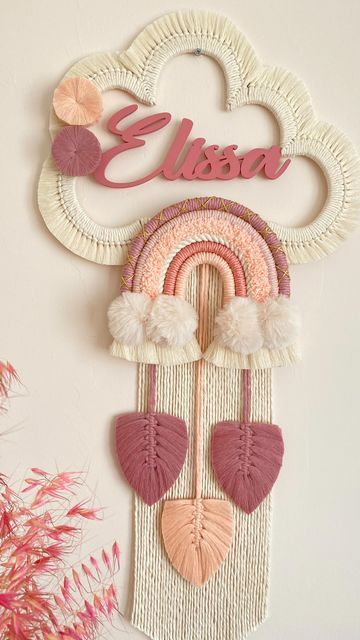 Macrame Kids Room, Rainbow Door, Macrame Door, Christmas Balloon Decorations, Door Ornament, Baby Deco, Name Decor, Macrame Baby