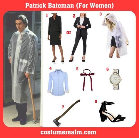 Cosplay Ideas Movies, Halloween Patrick Bateman, Patrick Bateman Costume Girl, Female Patrick Bateman Costume, Patrick Bateman Costume Woman, Female Patrick Bateman, Patrick Bateman Costume, Batman Costume For Girls, Good Halloween Costumes