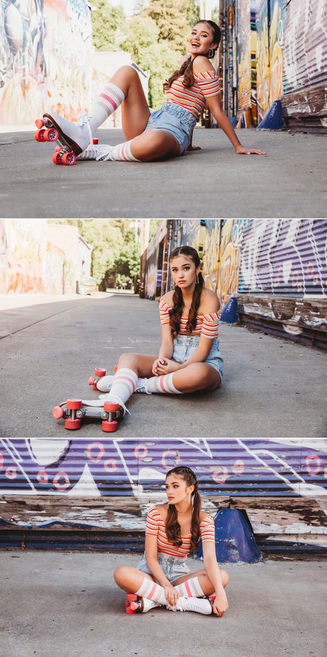 Roller Blading Photoshoot, Roller Skate Pictures Ideas, Poses Rollerskating, Roller Skate Senior Pictures, Rollerskate Photoshoot Ideas, Roller Skate Pictures, Roller Derby Photoshoot, Roller Skate Photography, Retro Roller Skating Photoshoot