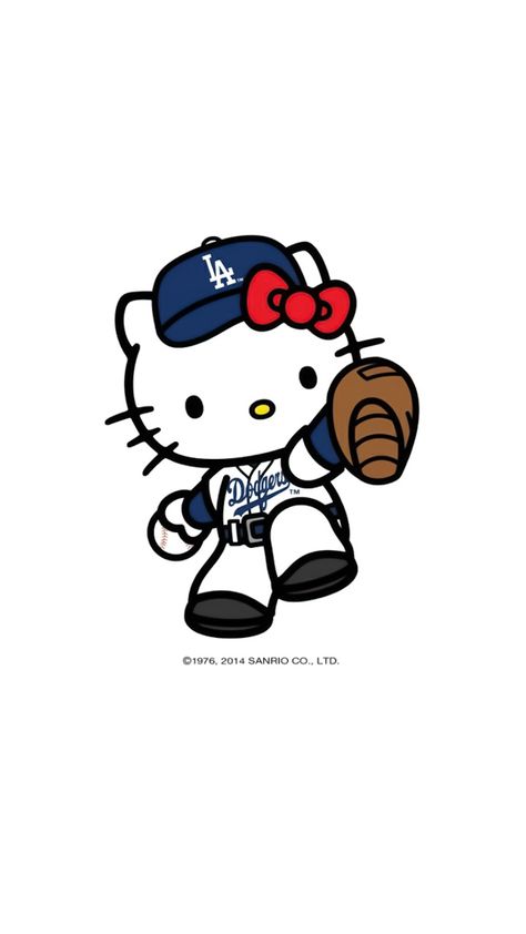 Dodgers Hello Kitty, Hello Kitty Dodgers, Dodgers Drawing, Dodgers Wallpaper Iphone, Pin Printable, Dodgers Wallpaper, Dodger Party, Baseball Cartoon, Senior Posters