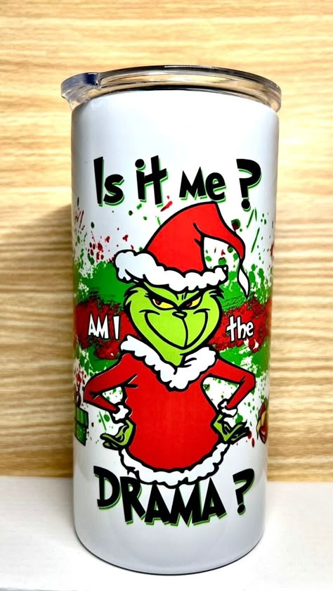 Grinch Christmas Tumbler - 12 oz stainless steel tumbler.  Seamless design. Listing for matching glass cup: https://www.etsy.com/listing/1331800566/am-i-the-drama-12oz-grinch-tumbler?ref=listings_manager_grid Grinch Tumblers, Grinch Treats Christmas, Grinch Cups, Grinch Tumbler, Grinch Tumbler Ideas, Christmas Grinch, Grinch Decorating Ideas, Cub Scout Crafts, Grinch Stuff