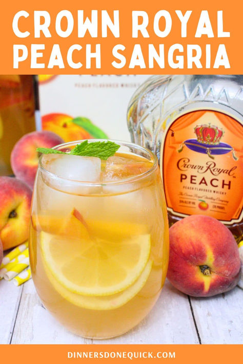 Savor the taste of summer with this refreshing Crown Royal Peach Sangria, made with Crown Royal Peach Whiskey. This delightful cocktail combines the sweetness of fresh peaches with the zesty flavor of lemons, creating the perfect drink for any summer gathering. Our step-by-step guide ensures you'll mix up a delicious sangria every time. Perfect for BBQs, picnics, and outdoor parties. Pin for more easy cocktail recipes! #PeachSangria #SummerCocktail #CrownRoyalPeach #SummerSangria What To Mix With Peach Crown Royal, Crown Royal Peach Recipes, Drinks With Crown Royal Peach, Peach Crown Royal Drink Recipes, Crown Royal Peach Drinks Recipes, Crown Peach Drink Recipes, Peach Crown Royal Recipes, Crown Royal Peach Drinks, Best Peach Sangria Recipe