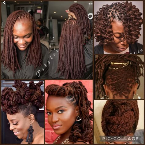 Dark Skin Locs Color, Chestnut Brown Locs, Two Tone Locs Black Women, Reddish Brown Locs, Two Tone Locs, Locs Hair Color, Chocolate Locs, Sister Loc Styles, Locs Color Ideas