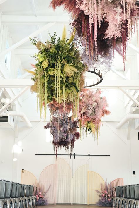 Amaranthus Wedding, Dried Amaranthus, Amaranthus Flower, Hanging Amaranthus, Flowers Hanging, Nashville Wedding Venues, Floral Installations, Dried Florals, Flower Installation