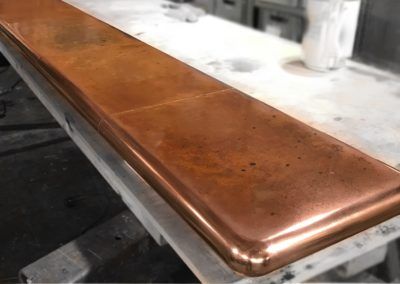 Andrew Nebbett Designs bespoke antique patinated copper bar top Copper Top Bar, Bar Top Ideas, Copper Countertop, Copper Bar Top, Custom Kitchen Countertops, Copper Countertops, Industrial Loft Decor, Marble Bar Top, Bar Countertops