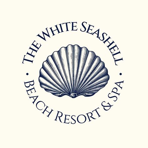 Resort hotel logo, editable aesthetic business branding template design | premium image by rawpixel.com Nautical Design Graphic, Resort Logo Design Ideas, Coastal Logo Design, Brand Logos Aesthetic, Vintage Logo Design Inspiration, Seashell Logo, Resort Logo Design, Sea Icons, Resort Branding