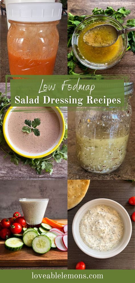 six photos of salad dressing options. Low Fodmap Dressing, Low Fodmap Salad Dressing, Fodmap Salad Dressing, Low Fodmap Salad, Fodmap Salad, Ibs Diet Recipes, Fodmap Diet Plan, Low Fodmap Recipes Dinner, Fodmap Friendly Recipes