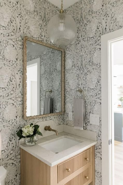 Half Bath Ideas, Powder Room Wallpaper, Powder Bathroom, Timeless Bathroom, Powder Room Ideas, Powder Room Design, Cottage Bathroom, Downstairs Toilet, Half Bathroom