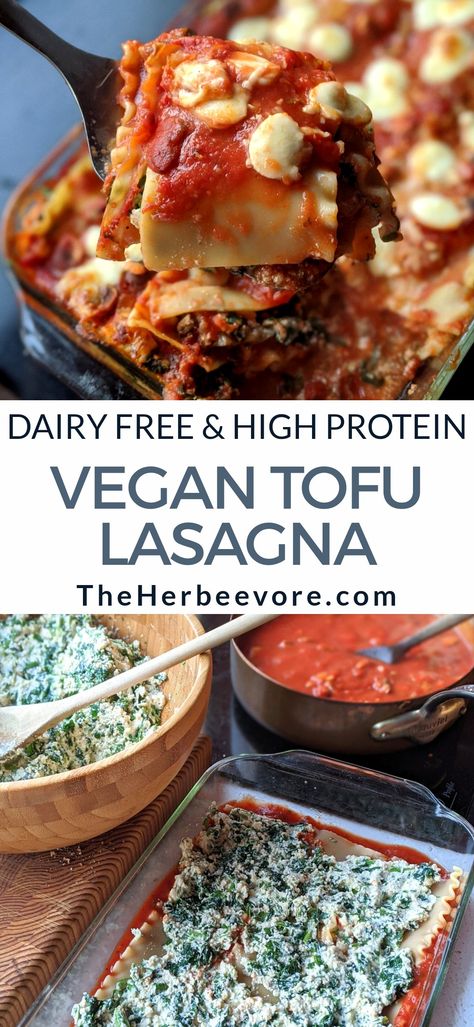 Dairy Free High Protein, Tofu Cashew, Tofu Lasagna, Ricotta Salad, Cashew Ricotta, Vegan Lasagna, Vegan Tofu, Garlic Mushrooms, High Protein Vegan