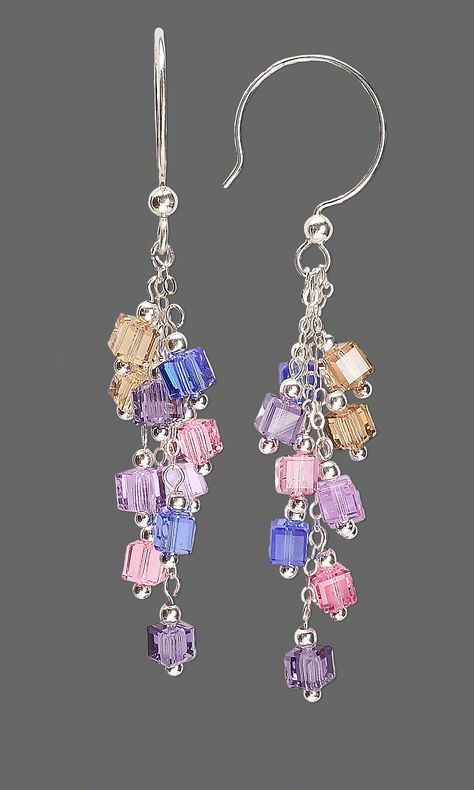 Jewelry Design - Earrings with Colorful Swarovski Crystal Cube Beads - Fire Mountain Gems and Beads Anting Manik, Beaded Earrings Diy, Jewelry Design Earrings, Homemade Jewelry, Handmade Wire Jewelry, Diy Schmuck, Bead Jewellery, Precious Jewelry, Jewelry Projects