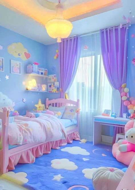 Colorful Small Bedroom Ideas, Pastelcore Room, Pastel Dream Aesthetic, Kids Room Theme Ideas, Whimsical Kids Bedroom, Pastel House Aesthetic, Aesthetic Nursery Room, Little Spaces Ideas, Pastel Rainbow Bedroom