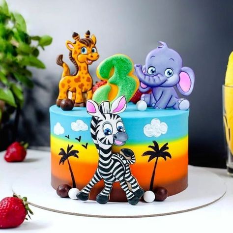 Zoo Theme Birthday Cake, Gateau Baby Shower Garcon, Teddy Bear Birthday Cake, Jungle Theme Cakes, Cake Designs For Boy, Shark Birthday Cakes, Cake Designs For Kids, Girly Cakes, Jungle Cake