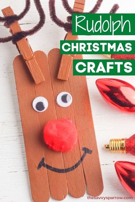 These popsicle stick Christmas crafts are great Christmas ideas for perschool and kindergarteners! Learn how to make these cute and easy reindeer crafts using just a few simple supplies! Jumbo Popsicle Stick Crafts, Popsicle Sticks Christmas Crafts, Popsicle Stick Reindeer, Reindeer Craft For Kids, Rudolph Ornaments, Stick Reindeer, Easy Christmas Crafts For Toddlers, Rudolph Crafts, Cute Popsicle