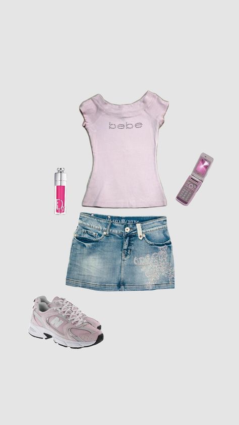 Mcbling, Y2k, Summer, Girly outfit 💋 Mcbling Skirt Outfit, Lazy Y2k Outfits, Summer Mcbling Outfits, Mcbling Outfits, Mcbling Y2k, Girly Outfit, Outfit Collage, Y2k Summer, Y2k Outfits