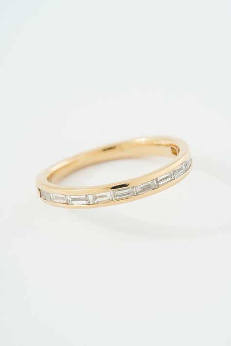 TAPERED EAST WEST BAGUETTE BAND – Stvdio Brooklyn East West Emerald Ring With Wedding Band, East West Baguette Wedding Band, East West Baguette Ring, Baguette Ring Band, Baguette Eternity Band, Thick Gold Band, Ring Leader, Baguette Band, Baguette Wedding Band