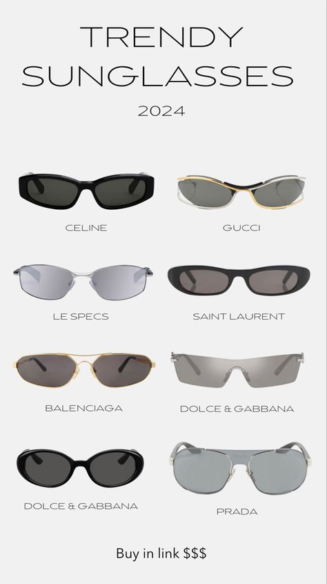 8 popular sunglasses from different luxury brands like prada gucci balenciaga celine dolce & gabbana and more they are buyable in my link Prada Aesthetic Sunglasses, Luxury Brand Sunglasses, Fall Sunglasses 2024, Sunglasses Women Trendy, Branded Sunglasses For Women, Spring 2024 Accessories, Women’s Designer Sunglasses 2024, Sunglasses Summer 2024, 2024 Sunglasses Trends