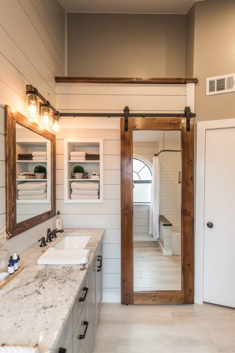 VANITY – SHERWIN WILLIAMS PAVESTONE Makeover Kamar Mandi, Farmhouse Bathroom Remodel, Farmhouse Bathroom Decor Ideas, Farmhouse Bathroom Design, Farmhouse Bathroom Vanity, Condo Decor, Bad Inspiration, Modern Farmhouse Bathroom, Rustic Bathrooms