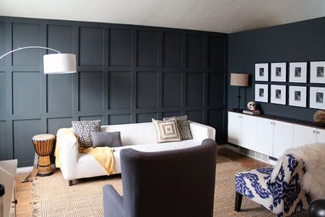 Before & After: Sophisticated and Dramatic Wainscoting Chris Loves Julia | Apartment Therapy Wainscoting Living Room, Wainscoting Height, Wainscoting Nursery, Black Wainscoting, Wainscoting Stairs, Wainscoting Kitchen, Faux Wainscoting, Painted Wainscoting, Wainscoting Bedroom