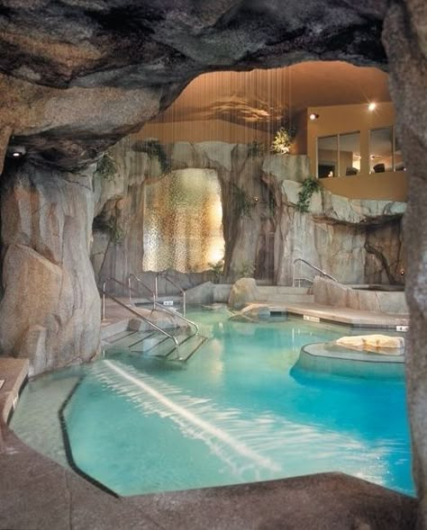 Waterfall Cave, Moderne Pools, Piscina Interior, Indoor Pools, Luxury Swimming Pools, Indoor Swimming Pool, Luxury Pools, Water Falls, Dream Pools