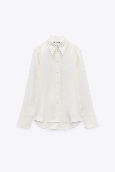 SATIN EFFECT SHIRT - Ecru | ZARA United States Zara Shopping, Eclectic Wardrobe, Kate Middleton Queen, Long Sleeve Blouses, Zara Outfit, Skirt With Buttons, Zara Fashion, Zara Shirt, Style 2023